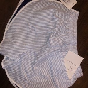 Navy Lauren James seersucker shorts.